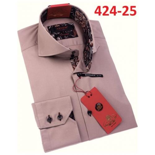 Axxess Earth Tone Cotton Modern Fit Dress Shirt With Button Cuff 424-25